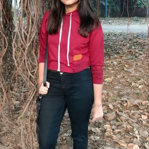 Full Sleeves Maroon Cropped Hoodie