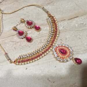 Dark pink gold plated necklace