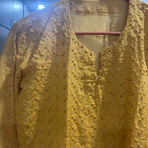 Yellow hand Knitted Moti kurti