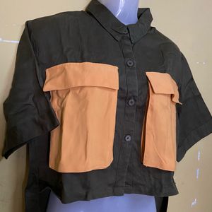 Olive High Low Shirt With Big Pockets