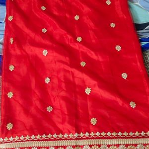 Red With Sandal Net & Silk Saree