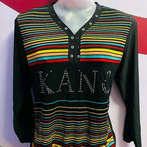 Black Designer Colourful Striped Top