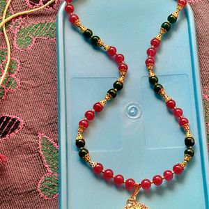 Red Green Bead Mala With Pendent