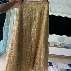 Golden Net Ghaghara  With Overall Design