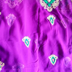 Purple Saree With Green Border