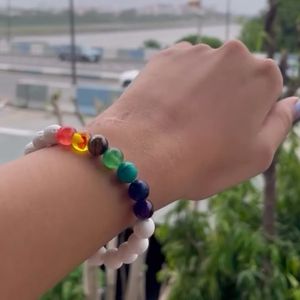 7 Chakra White Bead Bracelet