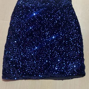 Blue Sequin Velvet Skirt