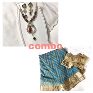Beautiful Saree With Blouse+Jwellery Set Combo