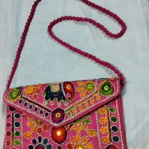 Pink Sling Bag With Rajasthani Handwork