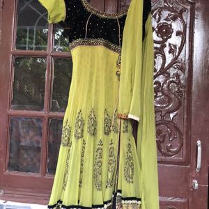 Black And Parrot Green Kurti