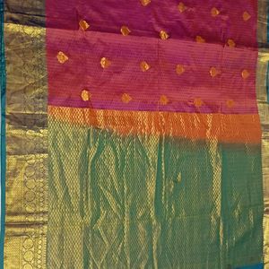 Kanjivaram Watermelon Pink And Blue Saree