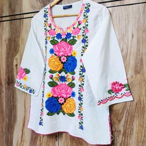 White Embroidery Work Top Size-40