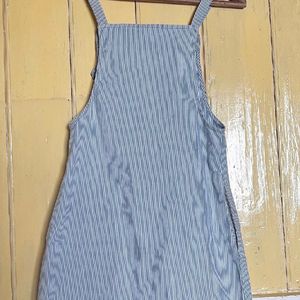 Dungaree Dress ( Vertical Blue And White Stripes)