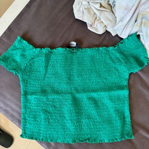 Off shoulder beautiful green crop top