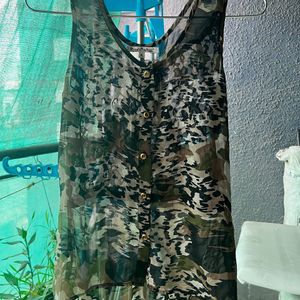 Army Print sheer top