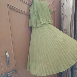 Sassfaras Women Pleated Skater Mint Green Dress