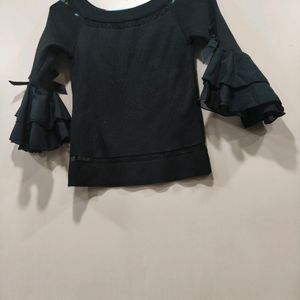 Black Ruffle Sleeves Top