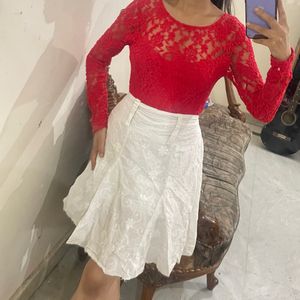 Red Lacey See Through Top