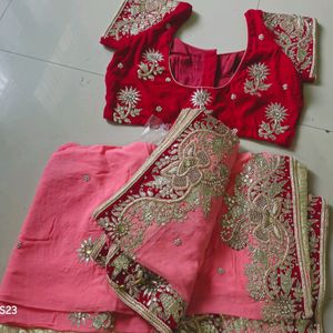 Pink Pure Georgette Extremely Heavy Saree