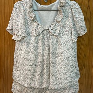 Beige Coquette Flower Printed Top