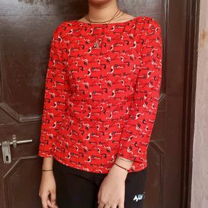 Red Printed Top Tshirt