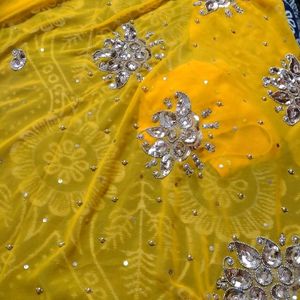 ✨chiffon Bright Yellow Partywear Saree Blouse ✨💕