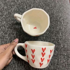 Ceramic Handpainted Heart Mug Pack Of 2