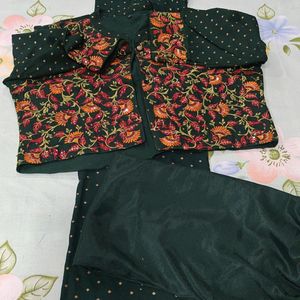 Dark Green Kurti With Jacket Heavy Work