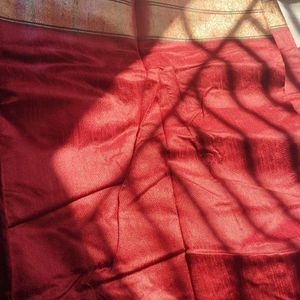 Red Colour Saree With Attached Blouse