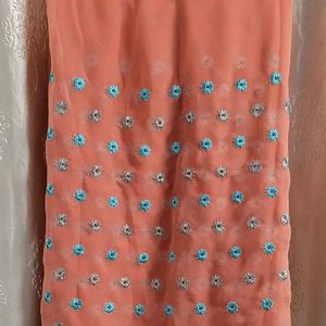 New Peach Saree With Blouse Piece