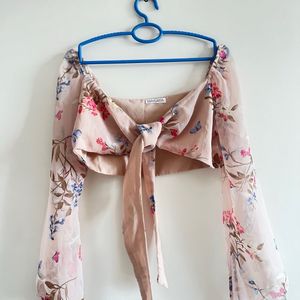 Pink Floral Flowy Tie Knot Top