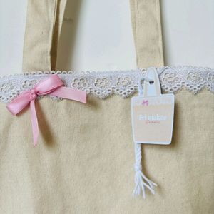 White Lace Pink Bow Tote Bag