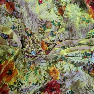 Golden Colourful Floral Frock