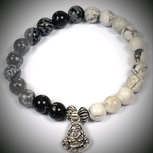 Howlite And Snowflake With Laughing Buddha Breslet