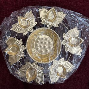 Decorative Lotus Urli Bowl With 6 Diya’s