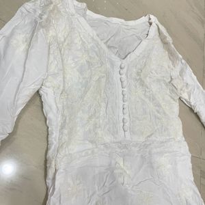 White Chikankari Long Kurta