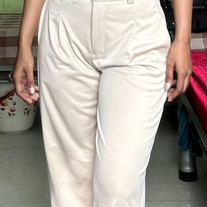 Beige High Waist Formal Straight Pant