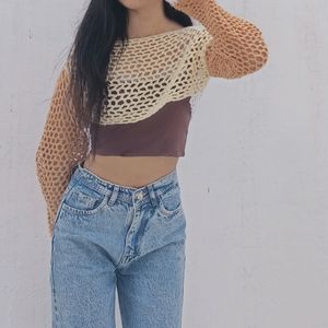 hand made crochet mesh bolero top