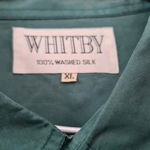 Whitby Washed Silk Shirt: Classy Green colour