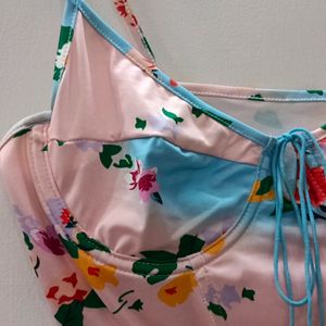 Urbanic Blue And Pink Floral Crop Top