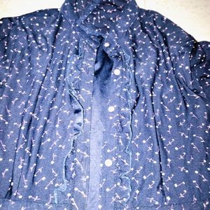 Blue Dottod Women Fancy Coller Shirt