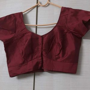 Stitched Cotton Silk Blouse -dark Red Color