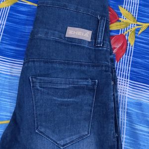 Blue High Waist Knee Cut Jeans