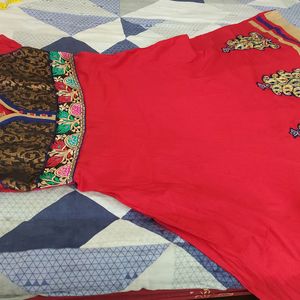 Red Anarkali Flare  Cotton Kurtawith Churidar