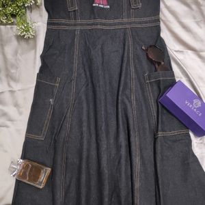 black denim dungaree dress