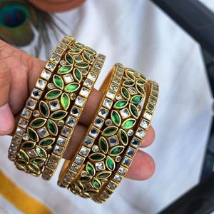 Handcrafted Silk Thread Kundan Stone Bangles Set