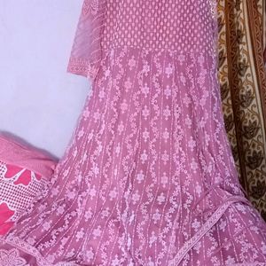 Pink Anarkali With Belt & Dupatta