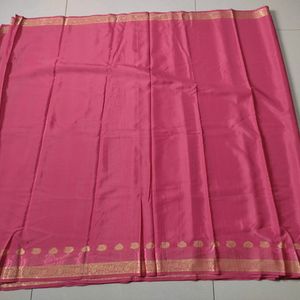 New Rajwadi Satin Silk Saree In Pink With Zari