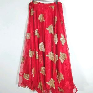 Red Net Satin Ethnic Skirt (Women)