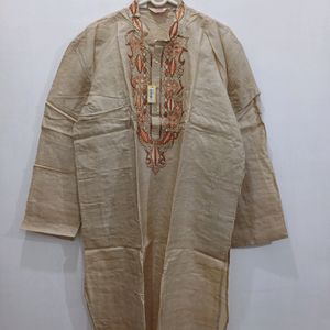 Tussar Silk Kurta Chudidar Set (With Handwork)